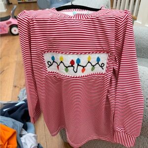 Festive Red Striped Kids Long Sleeve Tee